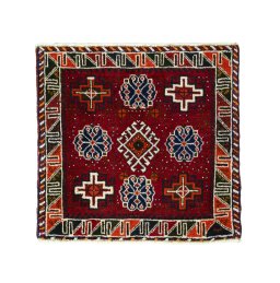 Full view of 2000s Shiraz rug from Iran / Persia, 60 × 60 cm in Red tones