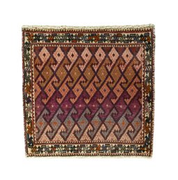 Full view of 2000s Shiraz rug from Iran / Persia, 62 × 65 cm in Red tones