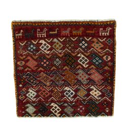 Full view of 2000s Shiraz rug from Iran / Persia, 53 × 55 cm in Red tones
