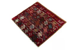 Corner detail of 2000s Shiraz rug showing border pattern and Wool pile
