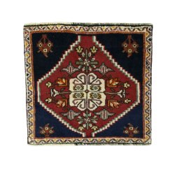 Full view of 2000s Shiraz rug from Iran / Persia, 52 × 56 cm in Red tones