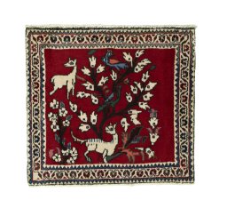 Full view of 2000s Shiraz rug from Iran / Persia, 60 × 63 cm in Red tones