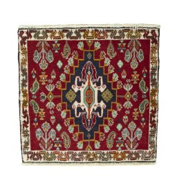 Full view of 2000s Shiraz rug from Iran / Persia, 60 × 62 cm in Red tones