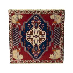 Full view of 2000s Shiraz rug from Iran / Persia, 64 × 65 cm in Red tones