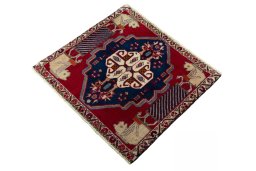Corner detail of 2000s Shiraz rug showing border pattern and Wool pile