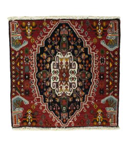 Full view of 2000s Shiraz rug from Iran / Persia, 60 × 61 cm in Red tones