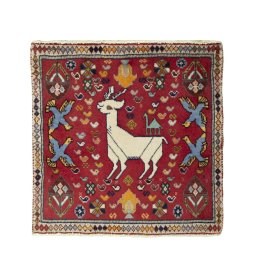 Full view of 2000s Shiraz rug from Iran / Persia, 65 × 65 cm in Red tones