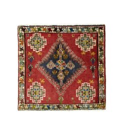 Full view of 2000s Shiraz rug from Iran / Persia, 58 × 60 cm in Red tones