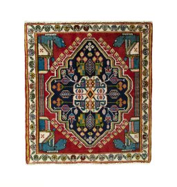 Full view of 2000s Shiraz rug from Iran / Persia, 70 × 62 cm in Red tones