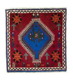 Full view of 2000s Shiraz rug from Iran / Persia, 65 × 60 cm in Red tones