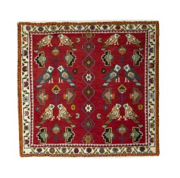 Full view of 2000s Shiraz rug from Iran / Persia, 61 × 65 cm in Red tones