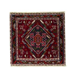 Full view of 2000s Shiraz rug from Iran / Persia, 56 × 60 cm in Red tones