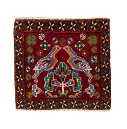 Full view of 2000s Shiraz rug from Iran / Persia, 48 × 50 cm in Red tones