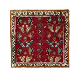 Full view of 2000s Shiraz rug from Iran / Persia, 61 × 64 cm in Red tones