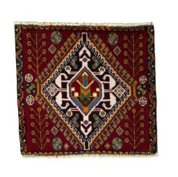Full view of 2000s Shiraz rug from Iran / Persia, 48 × 53 cm in Red tones