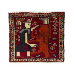 Full view of 2000s Shiraz rug from Iran / Persia, 52 × 60 cm in Red tones