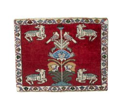 Full view of 2000s Shiraz rug from Iran / Persia, 47 × 60 cm in Red tones