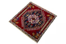 Corner detail of 2000s Shiraz rug showing border pattern and Wool pile