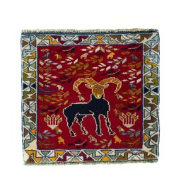 Full view of 2000s Shiraz rug from Iran / Persia, 54 × 58 cm in Red tones