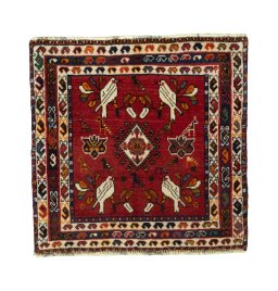Full view of 2000s Shiraz rug from Iran / Persia, 60 × 61 cm in Red tones