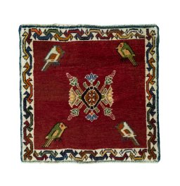 Full view of 2000s Shiraz rug from Iran / Persia, 60 × 63 cm in Red tones