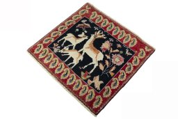 Corner detail of 2000s Shiraz rug showing border pattern and Wool pile