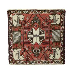 Full view of 2000s Shiraz rug from Iran / Persia, 59 × 62 cm in Red tones