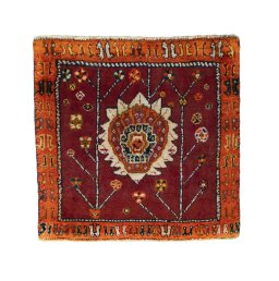 Full view of 2000s Shiraz rug from Iran / Persia, 57 × 58 cm in Red tones