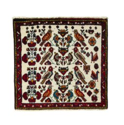 Full view of 2000s Shiraz rug from Iran / Persia, 57 × 59 cm in Red tones