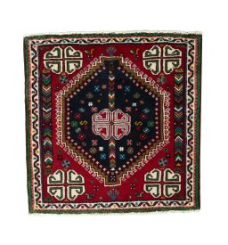 Full view of 2000s Shiraz rug from Iran / Persia, 67 × 66 cm in Red tones