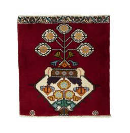 Full view of 2000s Shiraz rug from Iran / Persia, 60 × 54 cm in Red tones