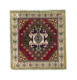 Full view of 2000s Shiraz rug from Iran / Persia, 65 × 61 cm in Red tones