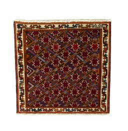 Full view of 2000s Shiraz rug from Iran / Persia, 55 × 57 cm in Red tones
