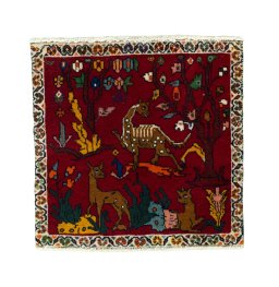 Full view of 2000s Shiraz rug from Iran / Persia, 59 × 60 cm in Red tones