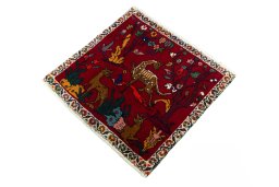 Corner detail of 2000s Shiraz rug showing border pattern and Wool pile