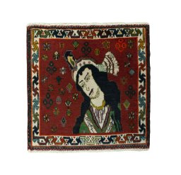 Full view of 2000s Shiraz rug from Iran / Persia, 58 × 58 cm in Red tones