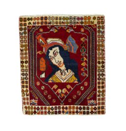Full view of 2000s Shiraz rug from Iran / Persia, 65 × 56 cm in Red tones