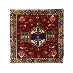 Full view of 2000s Shiraz rug from Iran / Persia, 64 × 65 cm in Red tones