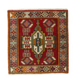 Full view of 2000s Shiraz rug from Iran / Persia, 63 × 61 cm in Red tones