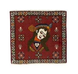 Full view of 2000s Shiraz rug from Iran / Persia, 59 × 65 cm in Red tones