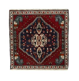 Full view of 2000s Shiraz rug from Iran / Persia, 65 × 64 cm in Red tones