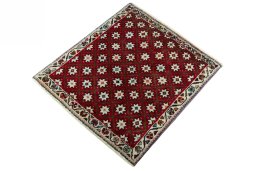 Corner detail of 2000s Shiraz rug showing border pattern and Wool pile