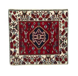 Full view of 2000s Shiraz rug from Iran / Persia, 58 × 63 cm in Red tones