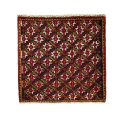 Full view of 2000s Shiraz rug from Iran / Persia, 52 × 54 cm in Red tones