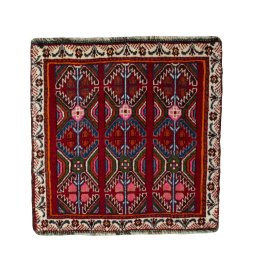 Full view of 2000s Shiraz rug from Iran / Persia, 58 × 58 cm in Red tones