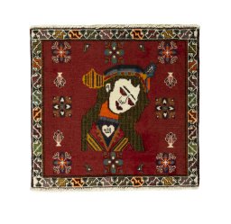 Full view of 2000s Shiraz rug from Iran / Persia, 60 × 63 cm in Red tones