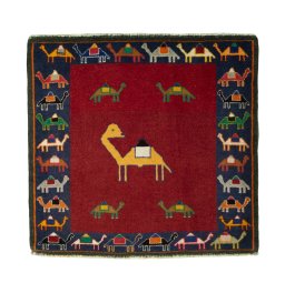 Full view of 2000s Shiraz rug from Iran / Persia, 65 × 69 cm in Red tones