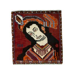 Full view of 2000s Shiraz rug from Iran / Persia, 53 × 52 cm in Red tones