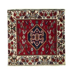 Full view of 2000s Shiraz rug from Iran / Persia, 60 × 63 cm in Red tones
