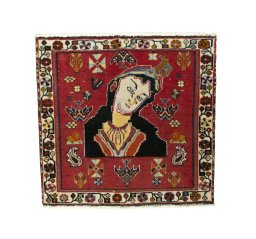 Full view of 2000s Shiraz rug from Iran / Persia, 64 × 68 cm in Red tones